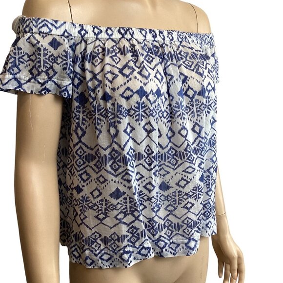 Bella‎ Dahl Off-Shoulder Blue & White Print Top Size Medium Light Weight - Picture 5 of 7